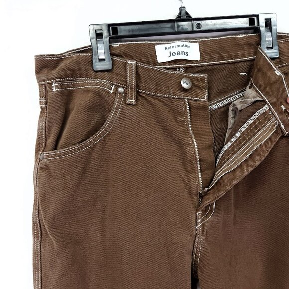 Reformation Womens Jean Size 28 Cowboy High Rise Baggy Straight-Leg Brown 28" - Picture 13 of 15